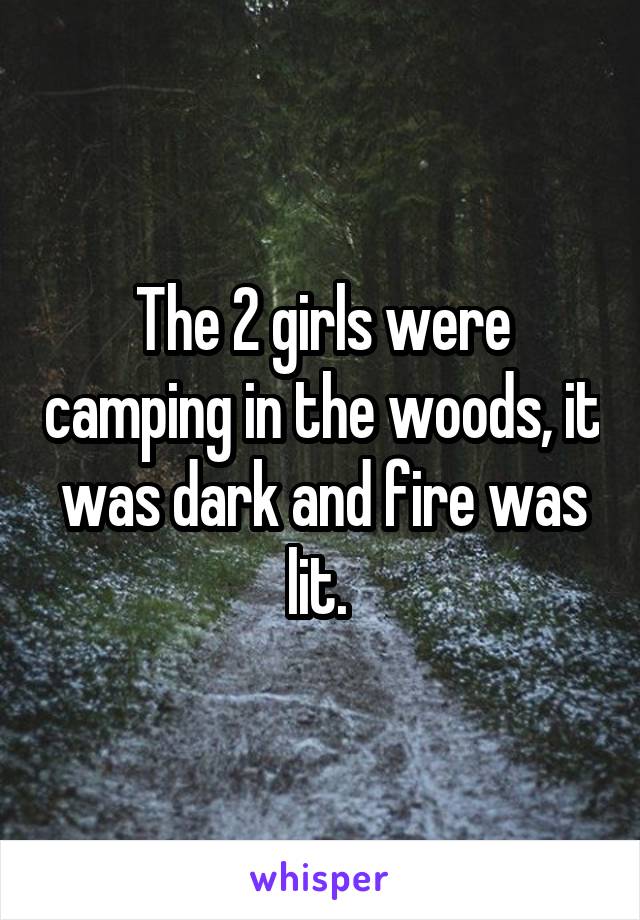 The 2 girls were camping in the woods, it was dark and fire was lit. 
