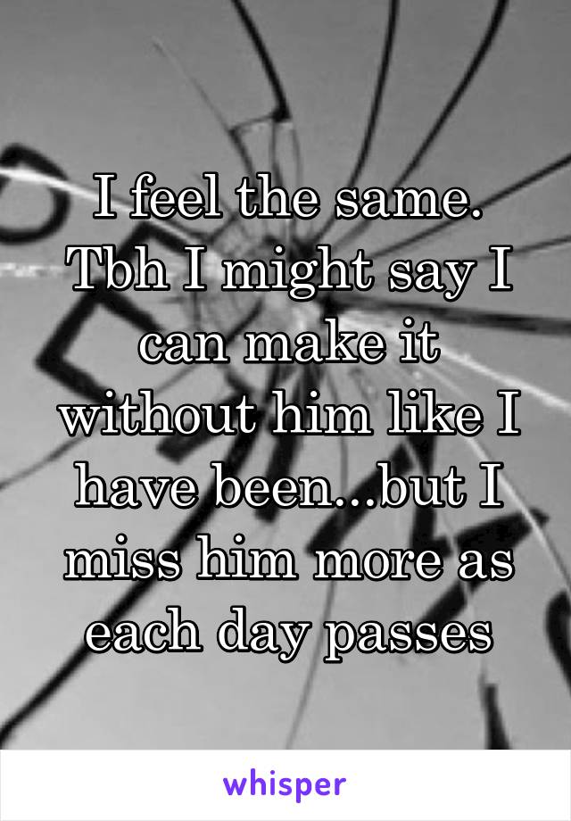 I feel the same. Tbh I might say I can make it without him like I have been...but I miss him more as each day passes