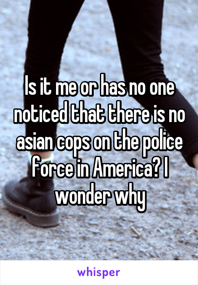Is it me or has no one noticed that there is no asian cops on the police force in America? I wonder why