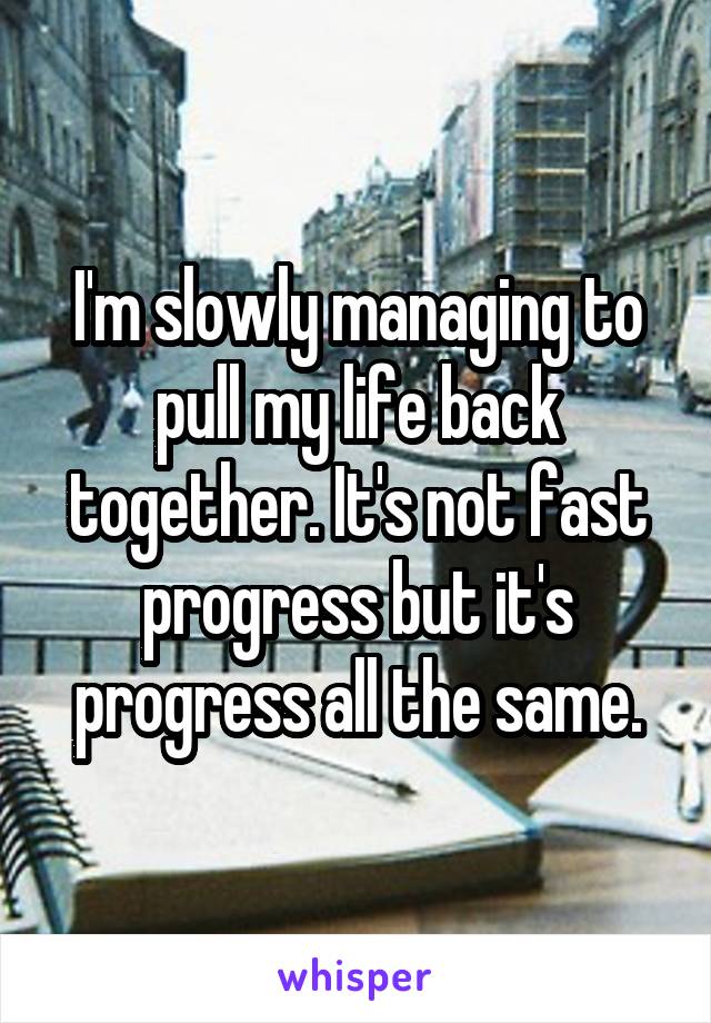 I'm slowly managing to pull my life back together. It's not fast progress but it's progress all the same.