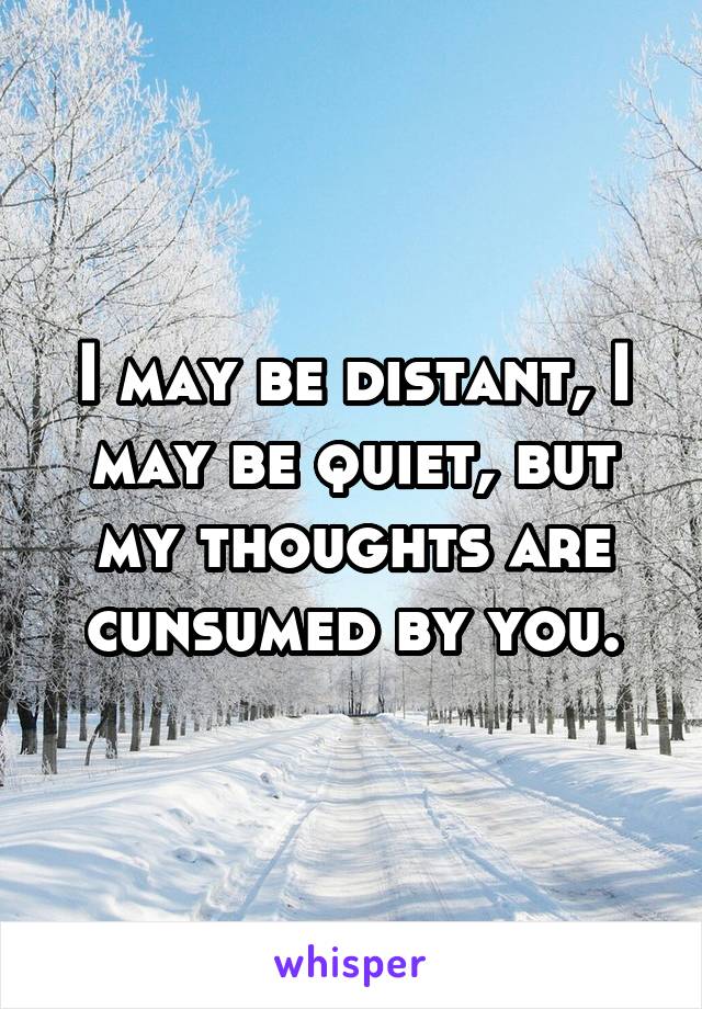 I may be distant, I may be quiet, but my thoughts are cunsumed by you.