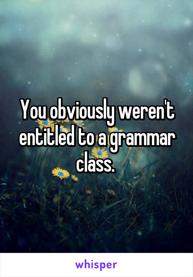 You obviously weren't entitled to a grammar class. 