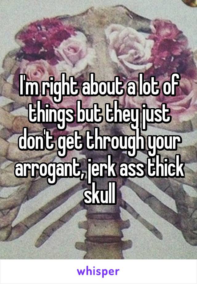 I'm right about a lot of things but they just don't get through your arrogant, jerk ass thick skull