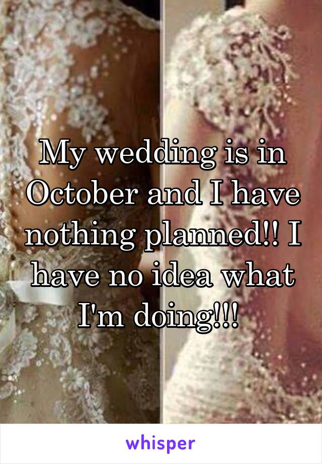 My wedding is in October and I have nothing planned!! I have no idea what I'm doing!!! 