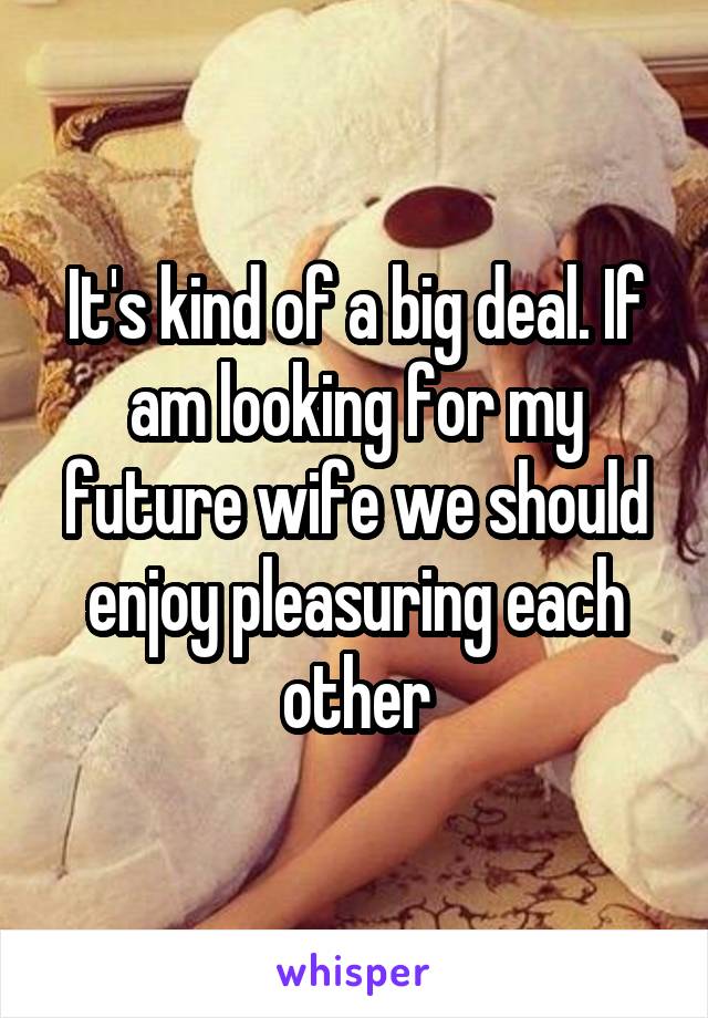 It's kind of a big deal. If am looking for my future wife we should enjoy pleasuring each other