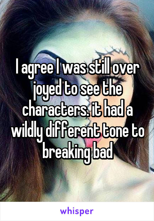 I agree I was still over joyed to see the characters. it had a wildly different tone to breaking bad