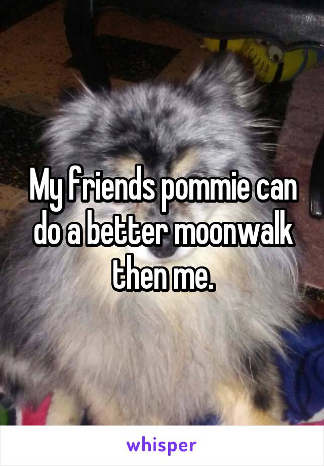My friends pommie can do a better moonwalk then me.