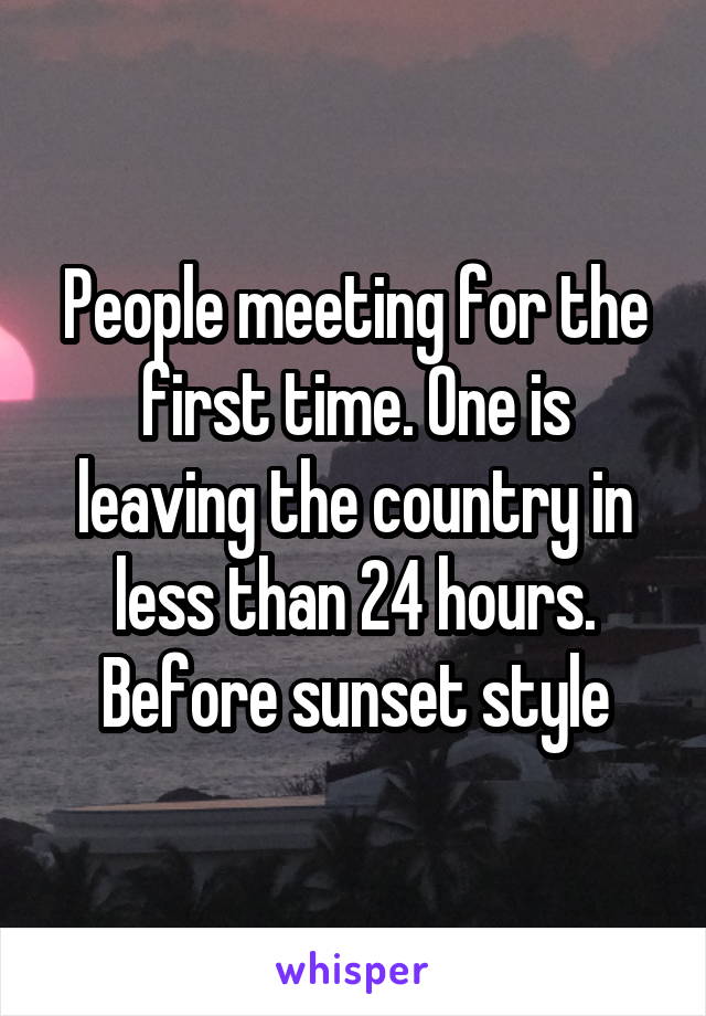 People meeting for the first time. One is leaving the country in less than 24 hours. Before sunset style