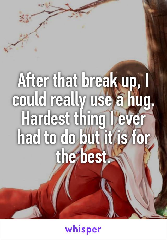 After that break up, I could really use a hug. Hardest thing I ever had to do but it is for the best.