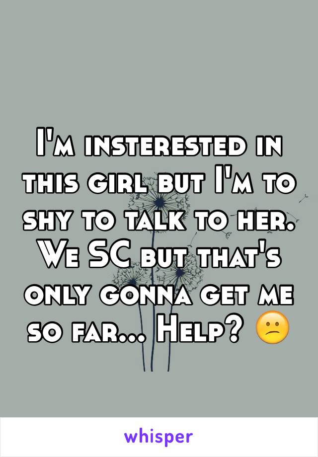 I'm insterested in this girl but I'm to shy to talk to her. We SC but that's only gonna get me so far... Help? 😕