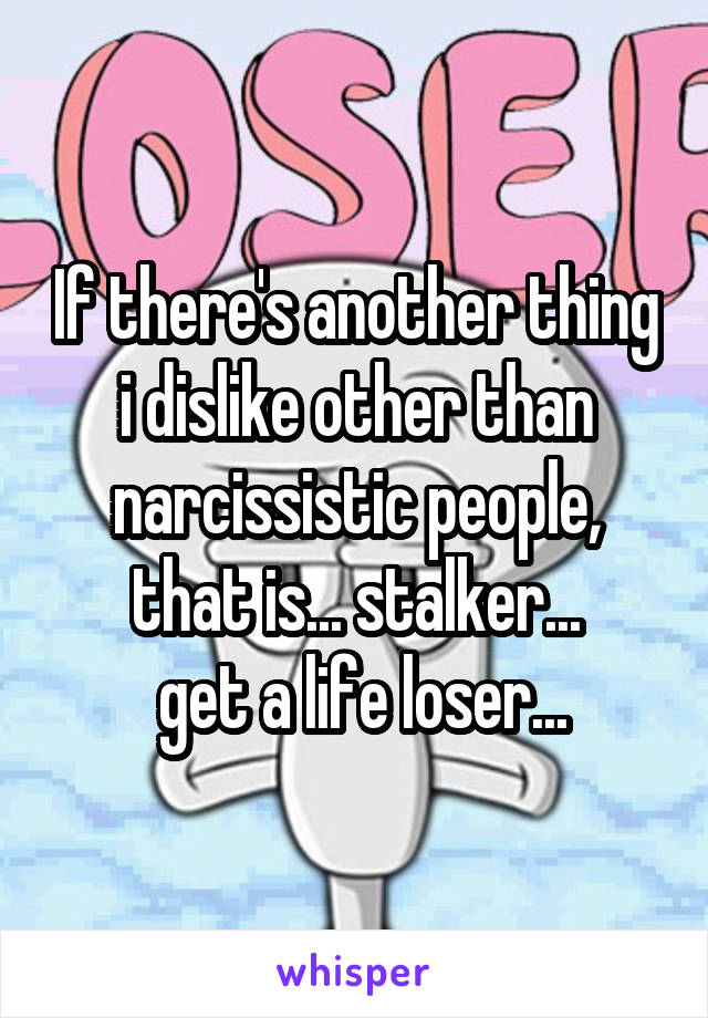 If there's another thing i dislike other than narcissistic people, that is... stalker...
 get a life loser...