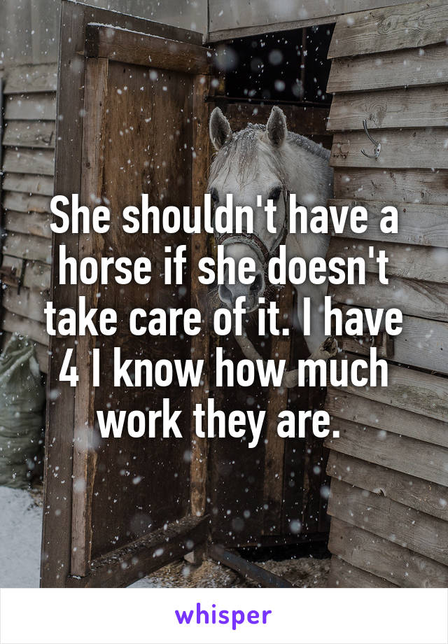 She shouldn't have a horse if she doesn't take care of it. I have 4 I know how much work they are. 