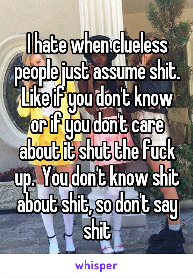 I hate when clueless people just assume shit. Like if you don't know or if you don't care about it shut the fuck up.  You don't know shit about shit, so don't say shit