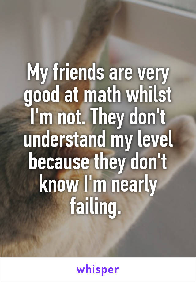 My friends are very good at math whilst I'm not. They don't understand my level because they don't know I'm nearly failing. 