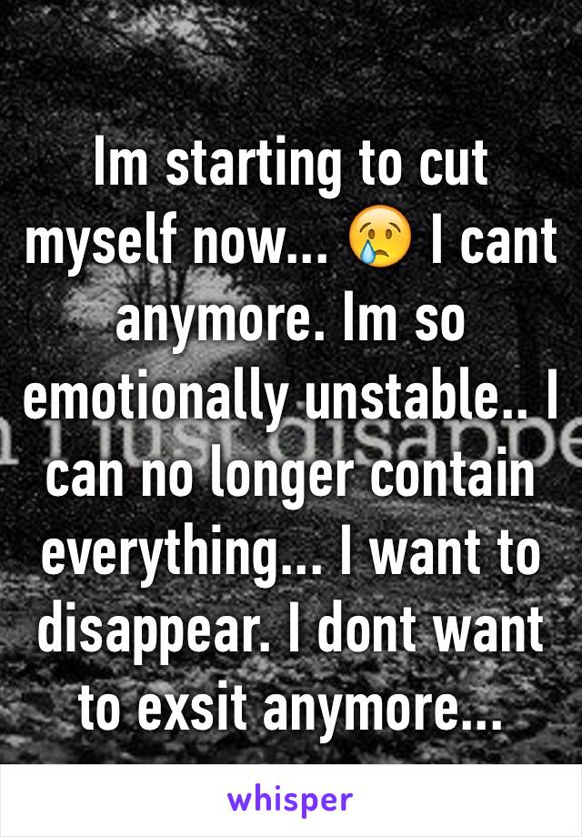 Im starting to cut myself now... 😢 I cant anymore. Im so emotionally unstable.. I can no longer contain everything... I want to disappear. I dont want to exsit anymore...