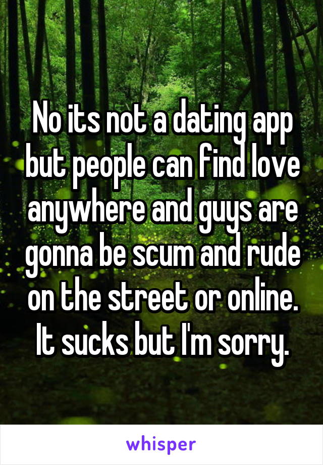 No its not a dating app but people can find love anywhere and guys are gonna be scum and rude on the street or online. It sucks but I'm sorry.