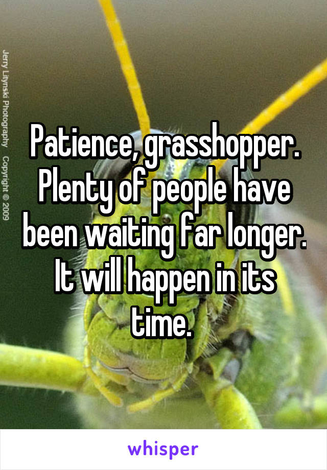 Patience, grasshopper. Plenty of people have been waiting far longer. It will happen in its time. 
