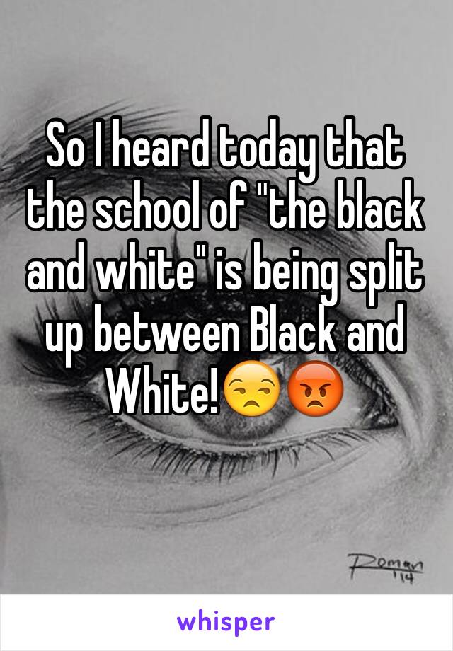 So I heard today that the school of "the black and white" is being split up between Black and White!😒😡