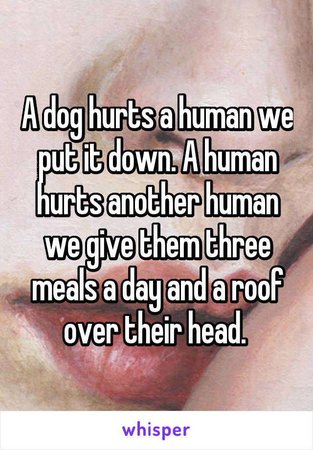 A dog hurts a human we put it down. A human hurts another human we give them three meals a day and a roof over their head. 