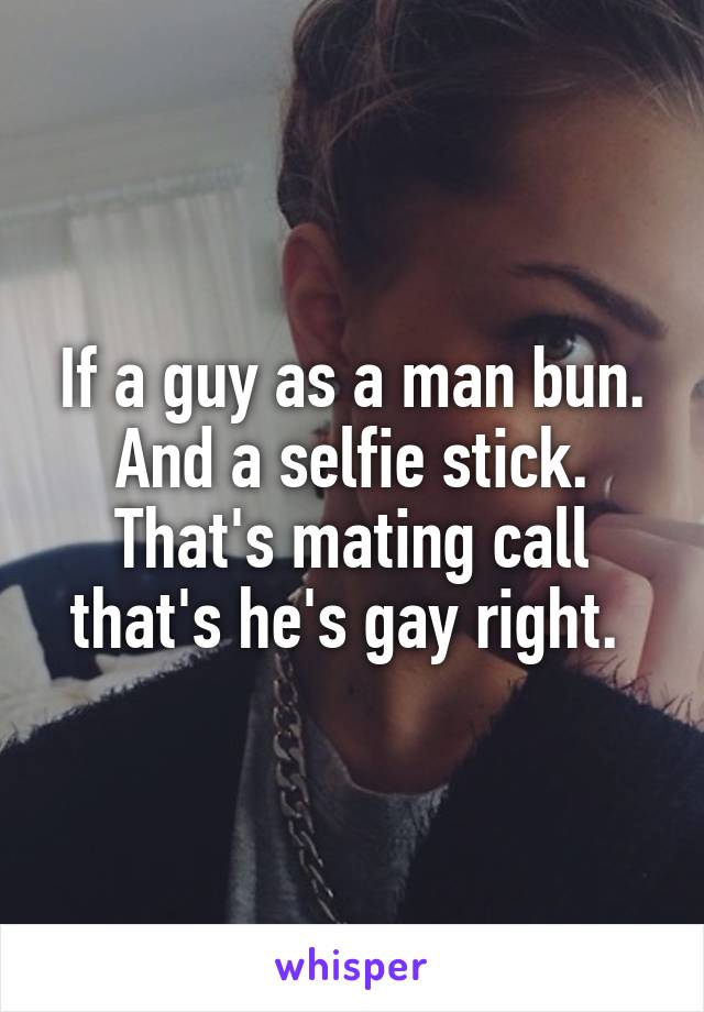 If a guy as a man bun. And a selfie stick. That's mating call that's he's gay right. 
