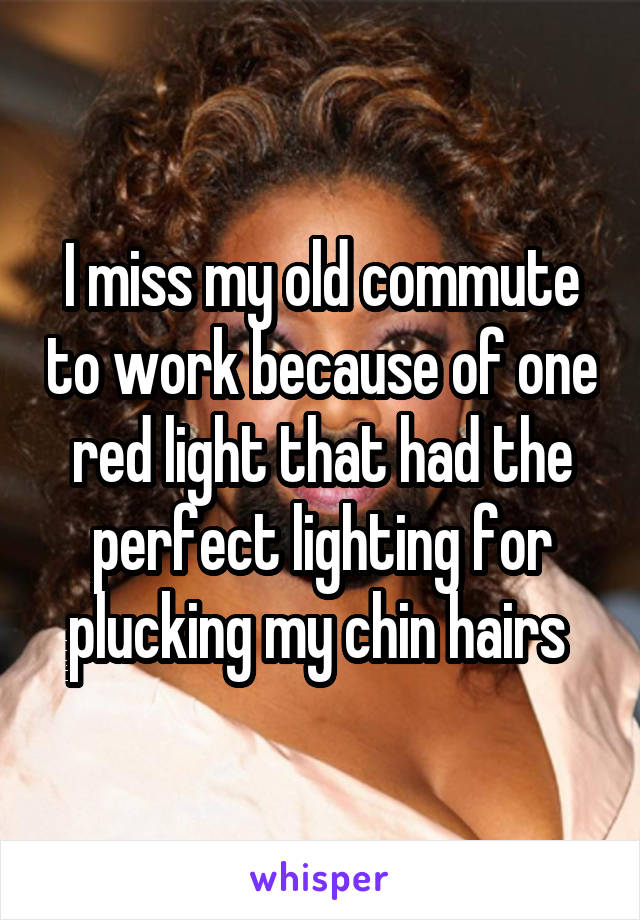 I miss my old commute to work because of one red light that had the perfect lighting for plucking my chin hairs 