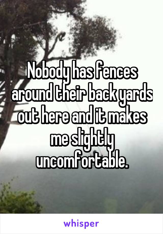 Nobody has fences around their back yards out here and it makes me slightly uncomfortable.