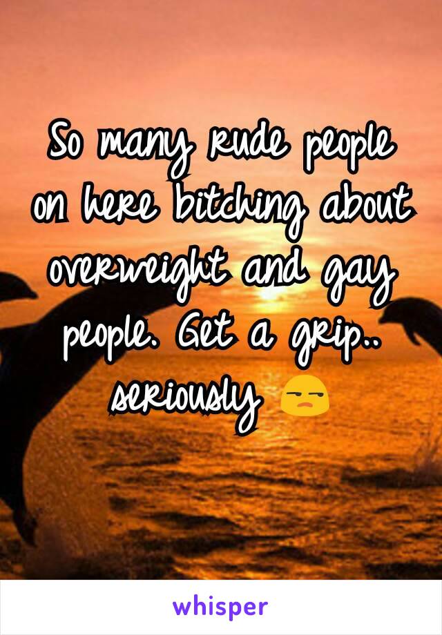 So many rude people on here bitching about overweight and gay people. Get a grip.. seriously 😒