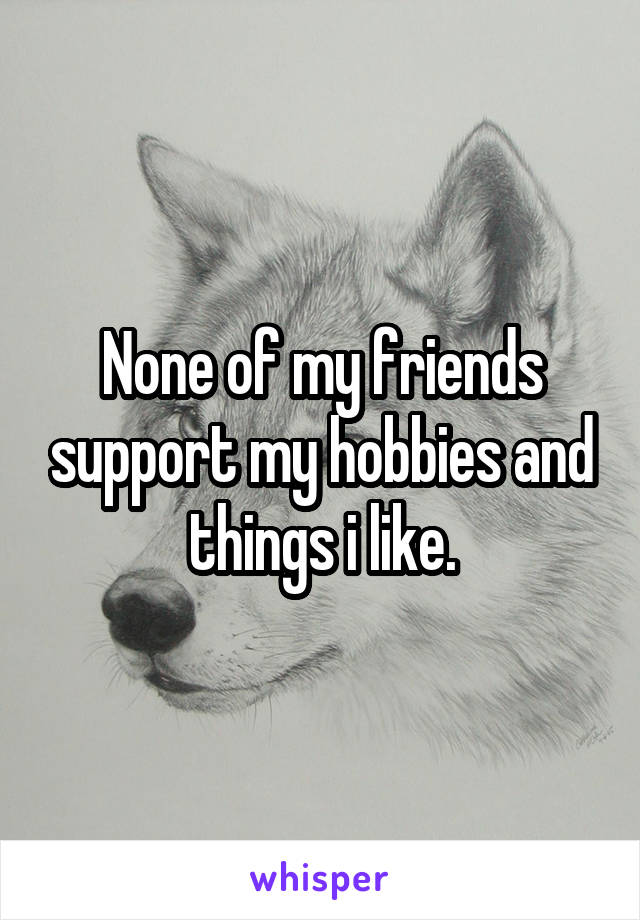 None of my friends support my hobbies and things i like.