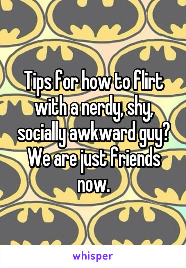 Tips for how to flirt with a nerdy, shy, socially awkward guy? We are just friends now.