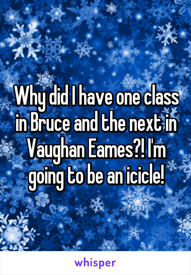 Why did I have one class in Bruce and the next in Vaughan Eames?! I'm going to be an icicle!