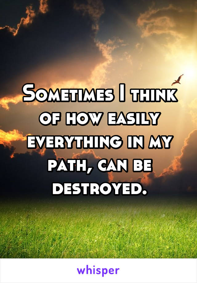 Sometimes I think of how easily everything in my path, can be destroyed.
