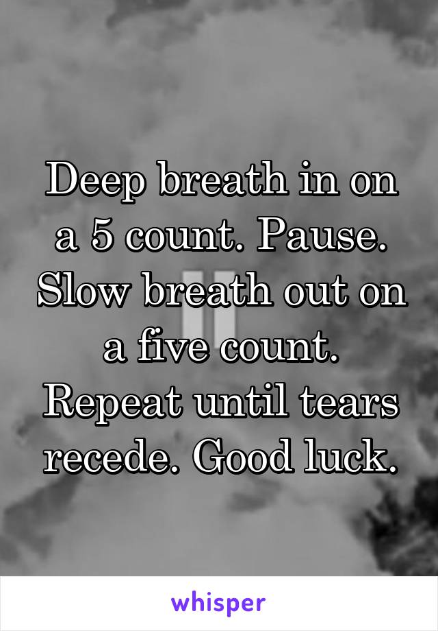 Deep breath in on a 5 count. Pause. Slow breath out on a five count. Repeat until tears recede. Good luck.