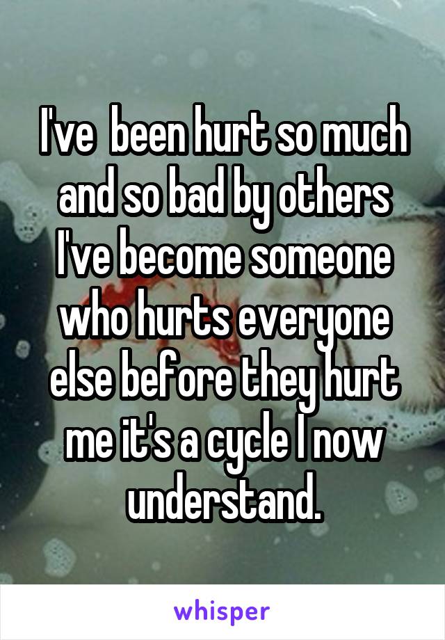 I've  been hurt so much and so bad by others I've become someone who hurts everyone else before they hurt me it's a cycle I now understand.