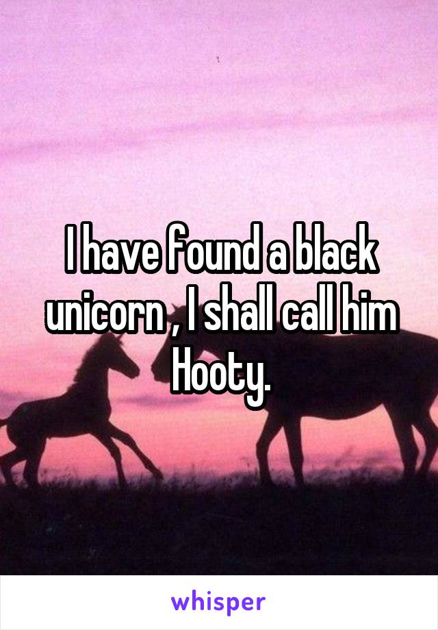 I have found a black unicorn , I shall call him Hooty.