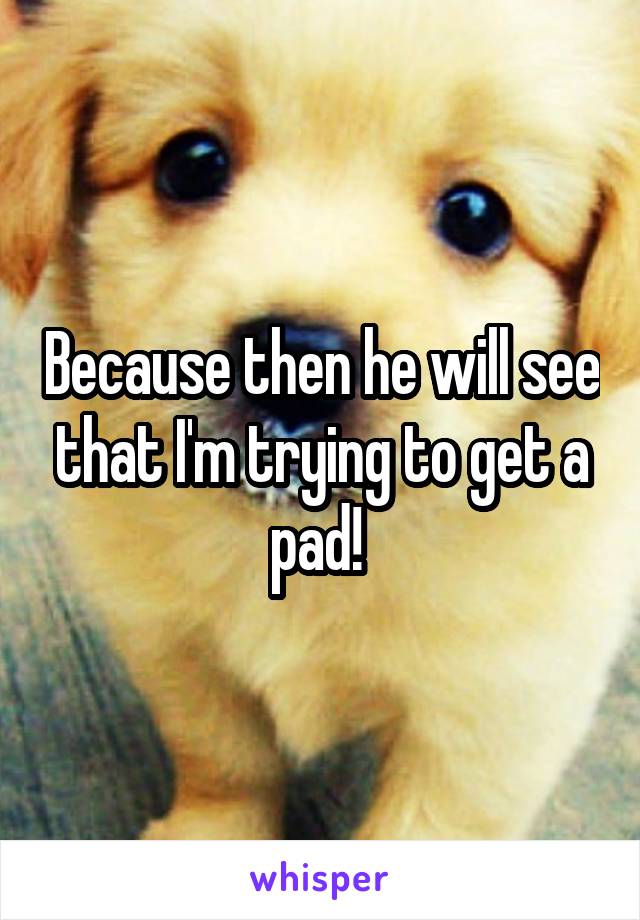 Because then he will see that I'm trying to get a pad! 