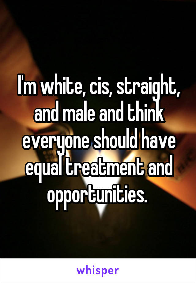 I'm white, cis, straight, and male and think everyone should have equal treatment and opportunities. 