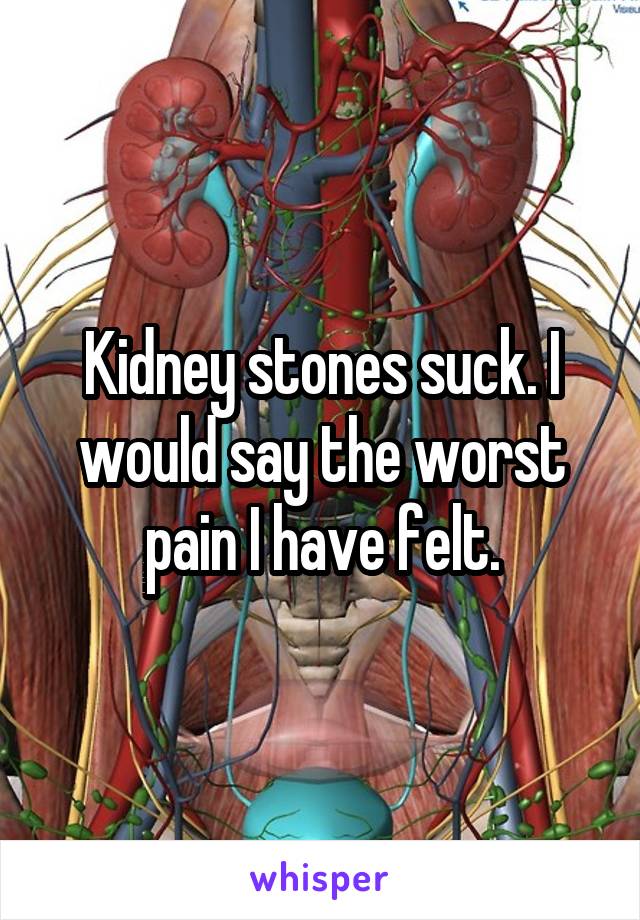 Kidney stones suck. I would say the worst pain I have felt.