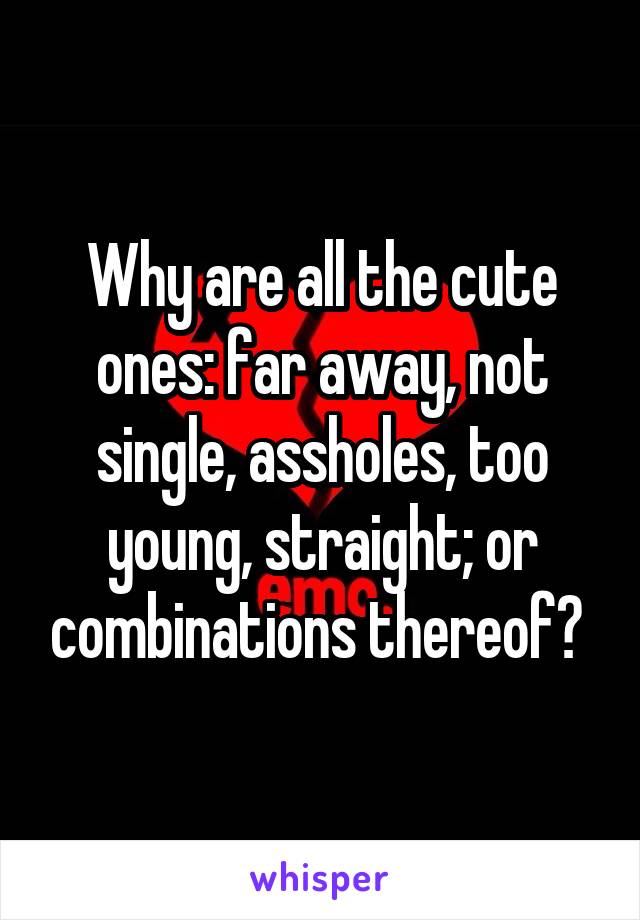 Why are all the cute ones: far away, not single, assholes, too young, straight; or combinations thereof? 