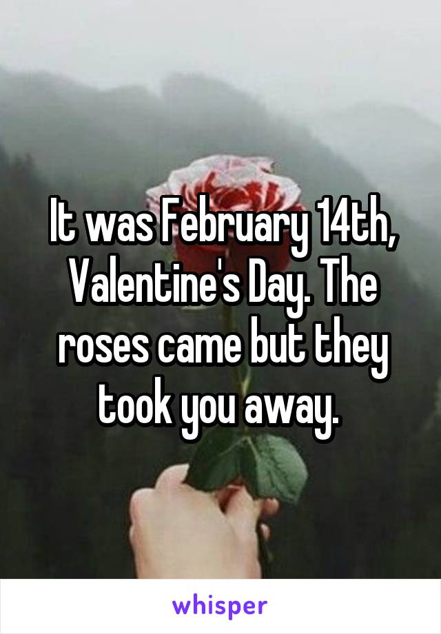 It was February 14th, Valentine's Day. The roses came but they took you away. 