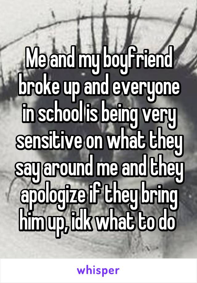 Me and my boyfriend broke up and everyone in school is being very sensitive on what they say around me and they apologize if they bring him up, idk what to do 