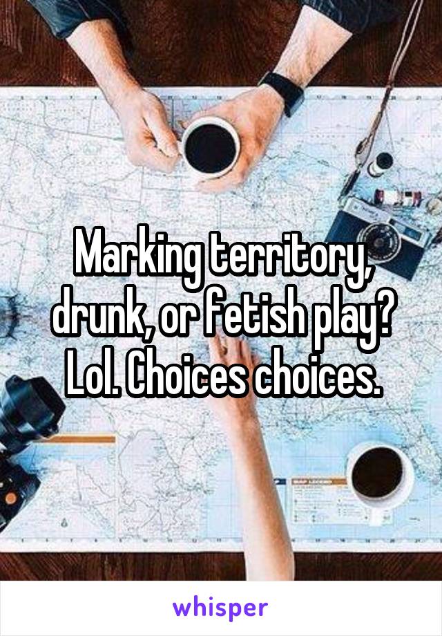 Marking territory, drunk, or fetish play? Lol. Choices choices.