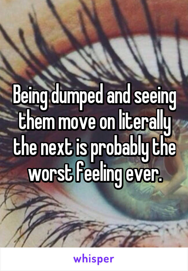 Being dumped and seeing them move on literally the next is probably the worst feeling ever.