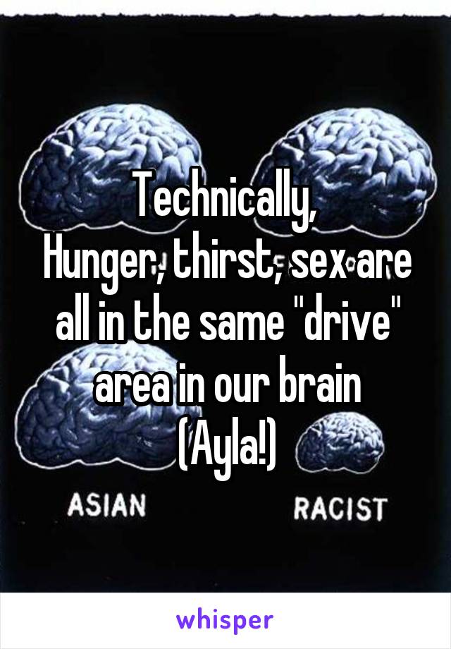 Technically, 
Hunger, thirst, sex are all in the same "drive" area in our brain
(Ayla!)
