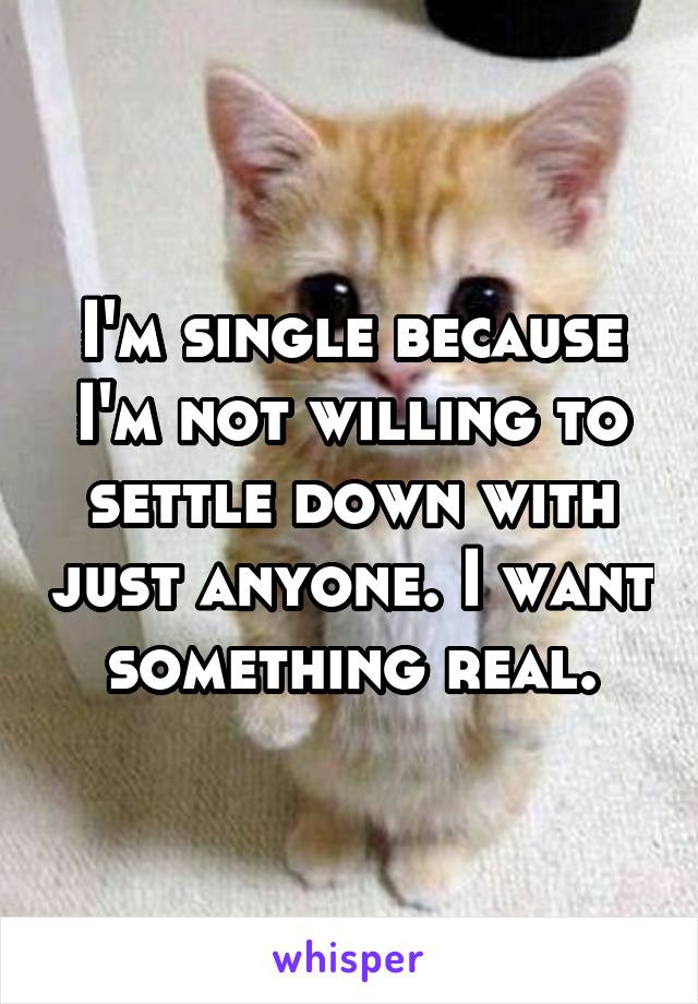 I'm single because I'm not willing to settle down with just anyone. I want something real.