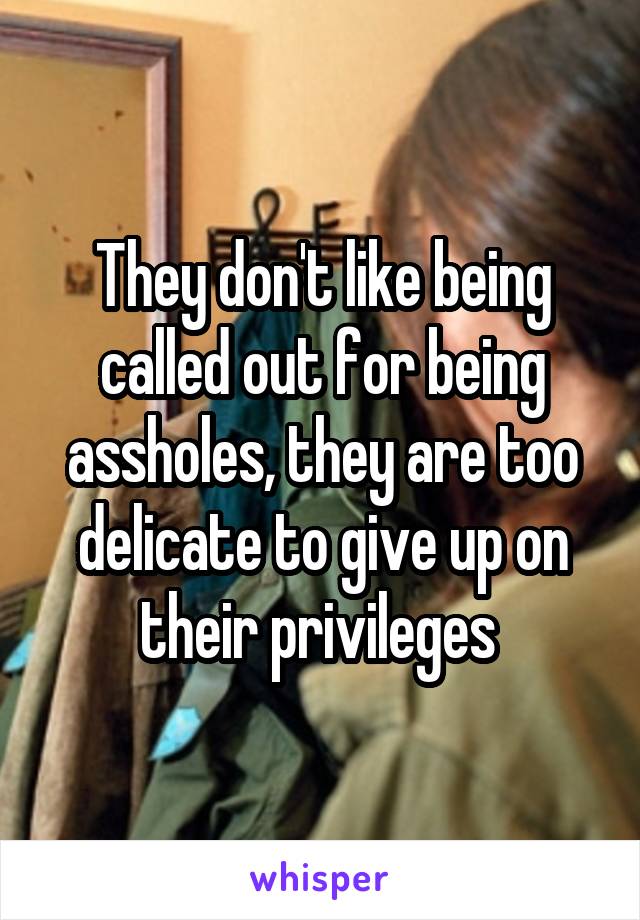 They don't like being called out for being assholes, they are too delicate to give up on their privileges 