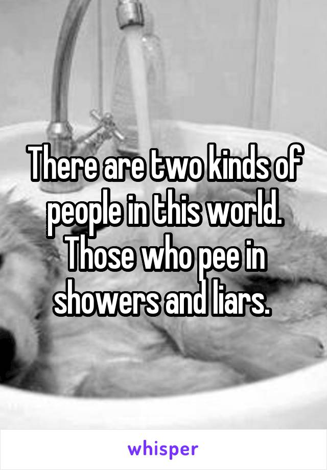 There are two kinds of people in this world. Those who pee in showers and liars. 