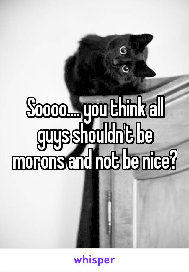 Soooo.... you think all guys shouldn't be morons and not be nice?