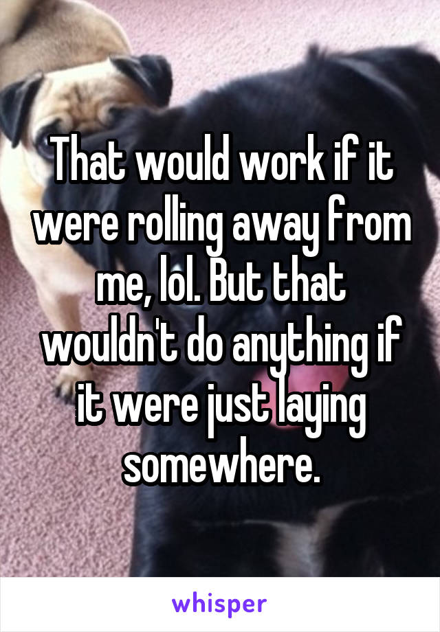 That would work if it were rolling away from me, lol. But that wouldn't do anything if it were just laying somewhere.