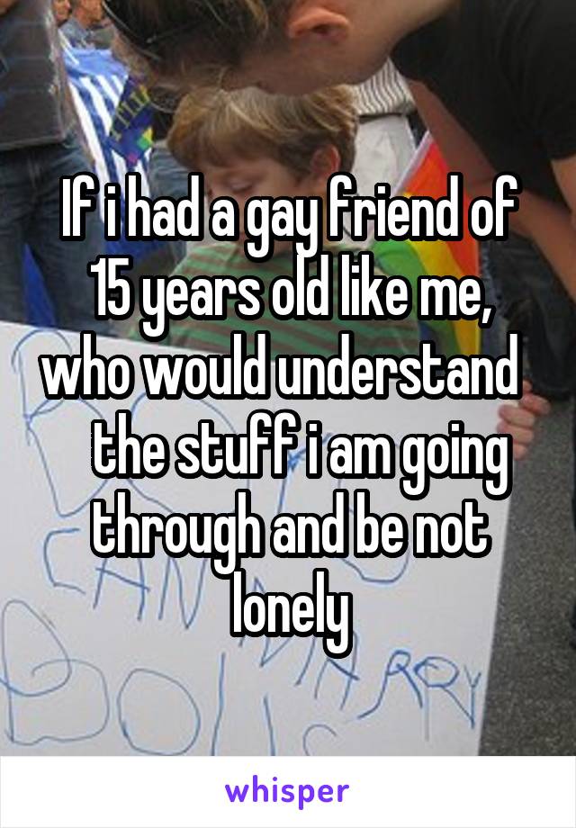 If i had a gay friend of 15 years old like me, who would understand     the stuff i am going through and be not lonely