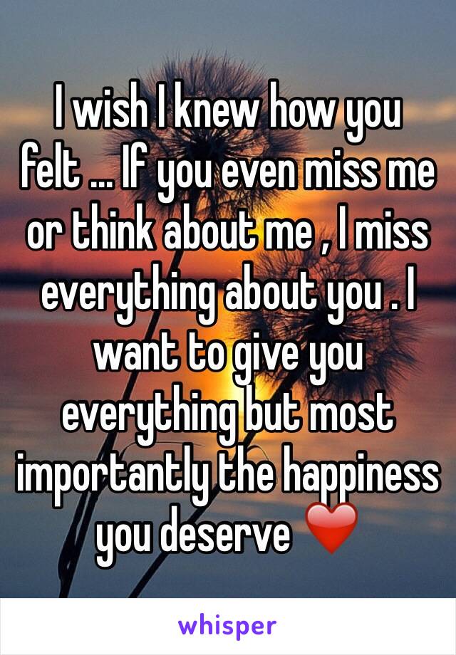 I wish I knew how you felt ... If you even miss me or think about me , I miss everything about you . I want to give you everything but most importantly the happiness you deserve ❤️